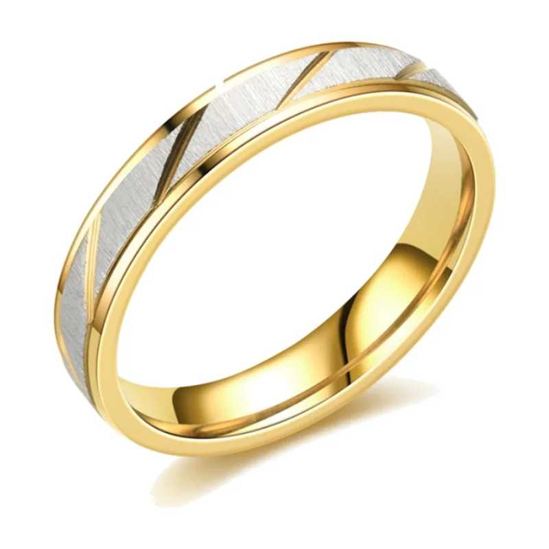 Wavy Pattern Band Ring with Brushed Silver Accents, Stainless Steel