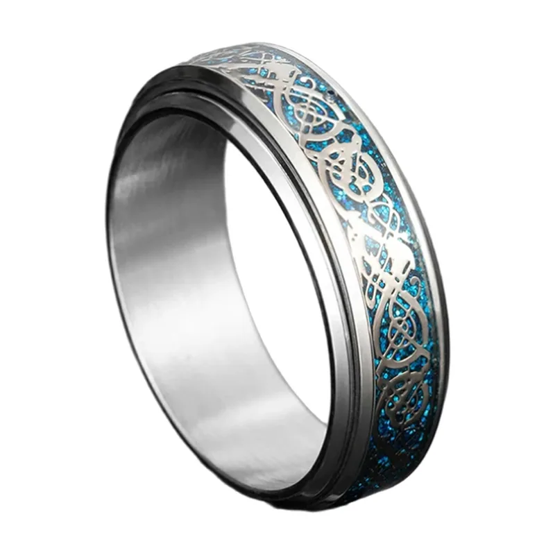 Wikinger Runenring mit blauem Stein und keltischem Knoten, Edelstahl