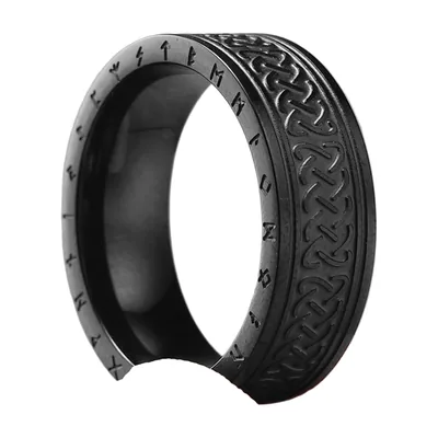 Viking Rune and Celtic Knot Band Ring, Stainless Steel