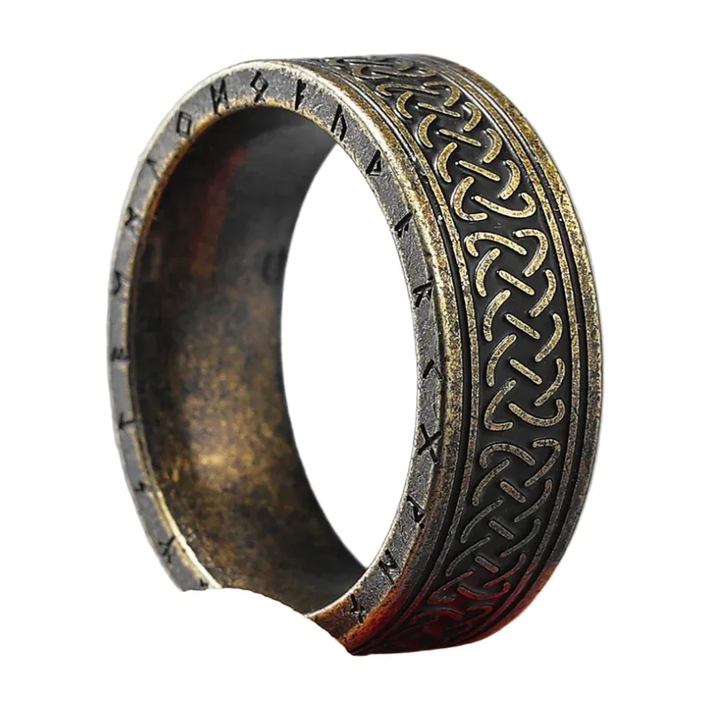 Wikinger Ring mit keltischem Knoten und Runen, Edelstahl