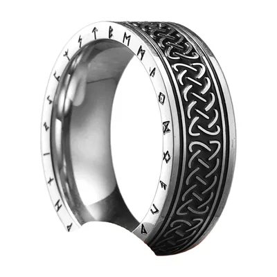 Viking Rune Ring with Celtic Knot, 316L Stainless Steel