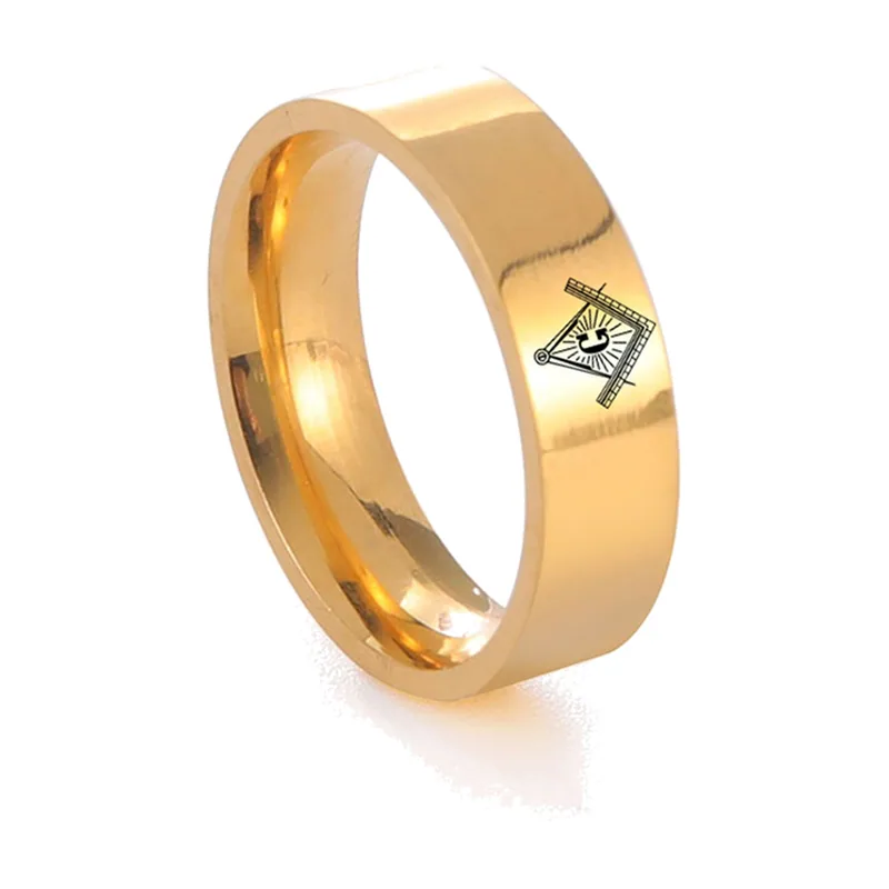 Masonic Square and Compass Ring, Gold Tone Stainless Steel
