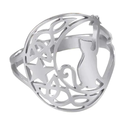 Cat and Celtic Knot Star Wrap Ring, Stainless Steel