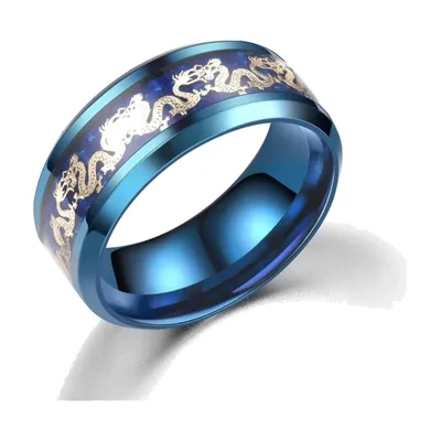 Herrenring mit Drachen-Motiv in Blau, Edelstahl