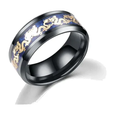 Herrenring mit Drachen-Motiv und blauem Inlay, Edelstahl