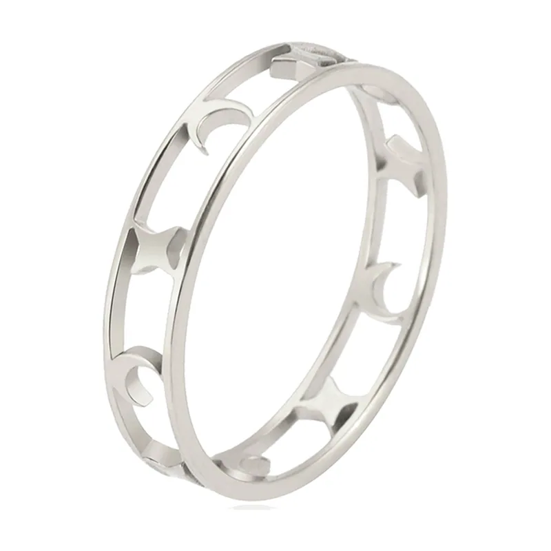 Bague à motif Croissant de Lune, Acier Inoxydable