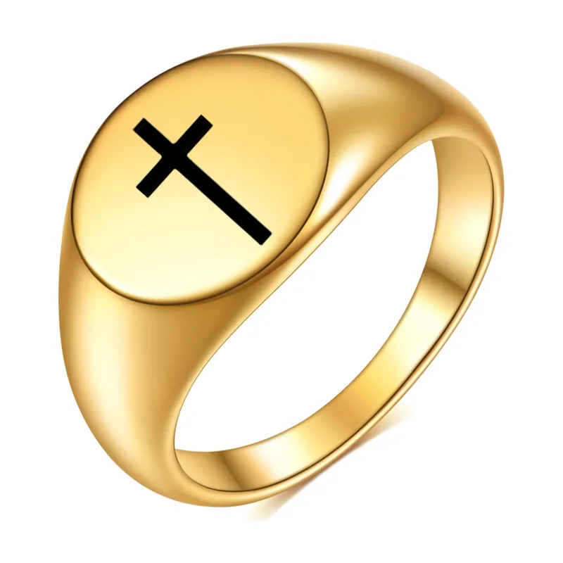 Herren Siegelring mit Kreuz-Motiv, Edelstahl