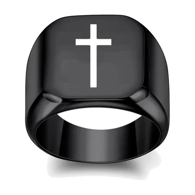 Anello Sigillo Quadrato con Croce, Acciaio Inossidabile 316L