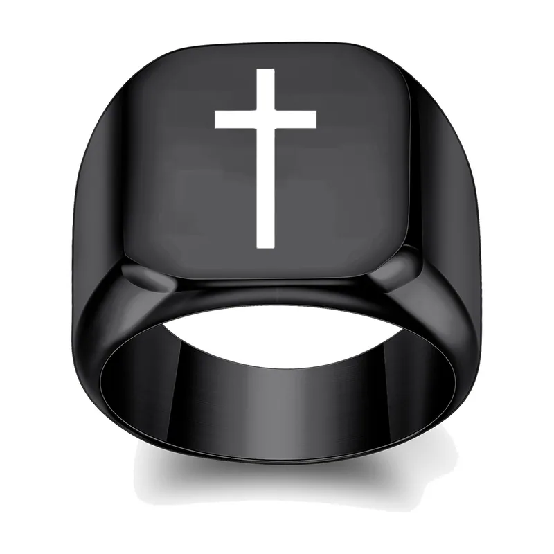 Anello Sigillo Quadrato con Croce, Acciaio Inossidabile 316L