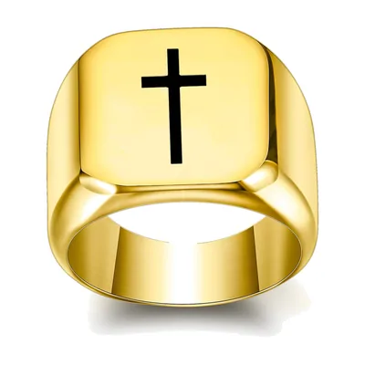 Anello Sigillo Quadrato con Croce, Acciaio Inossidabile 316L
