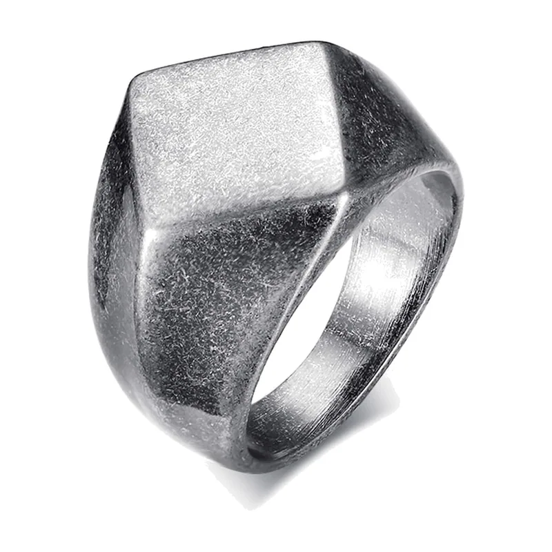 Square Signet Ring with Oxidized Finish, Stainless Steel