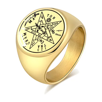 Herren Siegelring mit Tetragrammaton Pentagramm, Edelstahl