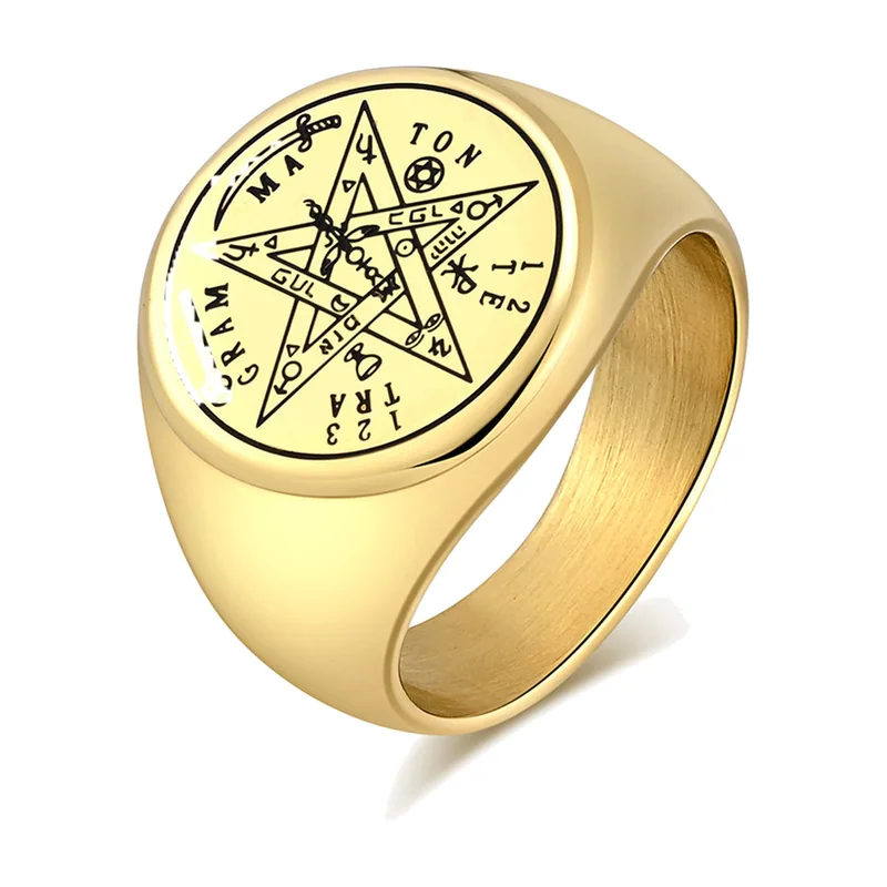 Herren Siegelring mit Tetragrammaton Pentagramm, Edelstahl