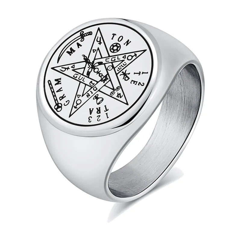 Chevalière Pentagramme Tetragrammaton, Acier Inoxydable