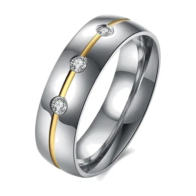 Bague Alliance avec Zirconia et Détail Doré, Acier Inoxydable