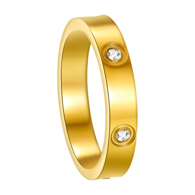Bague Alliance Dorée avec Zirconia, Acier Inoxydable