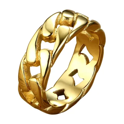 Herrenring mit Cuban Link Kette, Goldfarben aus Edelstahl