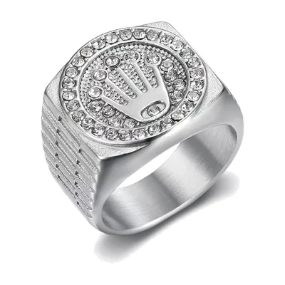 Crown Signet Ring with Cubic Zirconia, 316L Stainless Steel