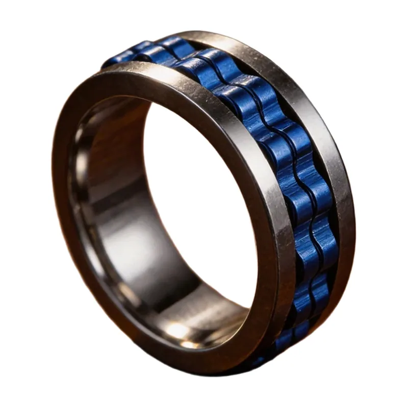 Drehbarer Ketten-Spinnerring für Herren, 316L Edelstahl