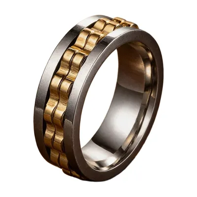 Anello a Maglie di Catena Oro e Argento, Acciaio Inossidabile