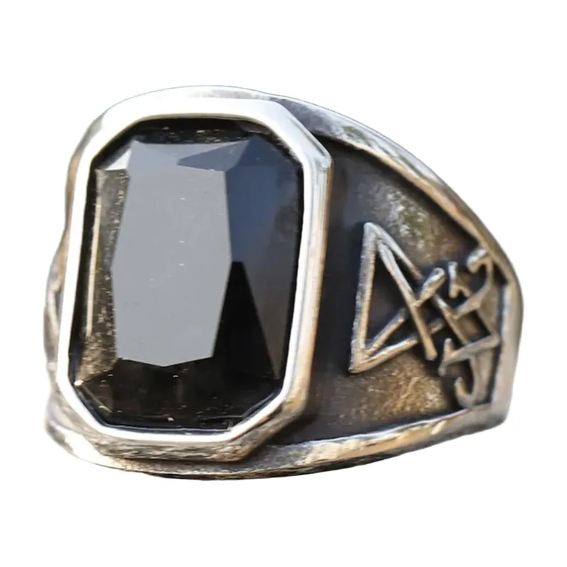Lucifer Siegelring mit schwarzem Stein, 316L Edelstahl