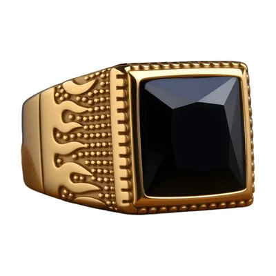 Herren Siegelring mit Onyx-Stein, Goldfarben aus Edelstahl