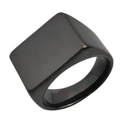 Anillo Sello Cuadrado en Negro Pulido, Acero Inoxidable