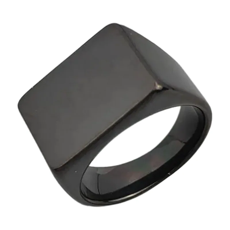 Anello Sigillo Quadrato in Nero Lucido, Acciaio Inossidabile