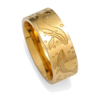 Herren Ring mit Wal-Motiv, Goldfarben Edelstahl