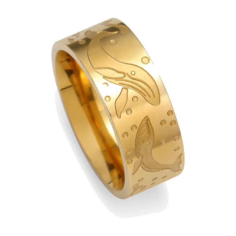 Herren Ring mit Wal-Motiv, Goldfarben Edelstahl