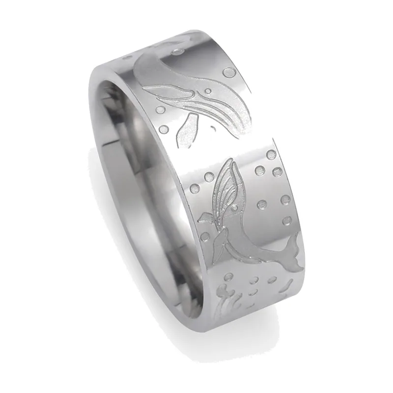Herren Ring mit Wal-Motiv, polierter Edelstahl