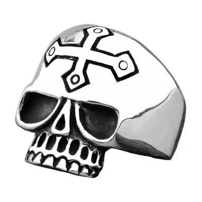 Totenkopf-Ring mit Kreuz-Detail, 316L Edelstahl