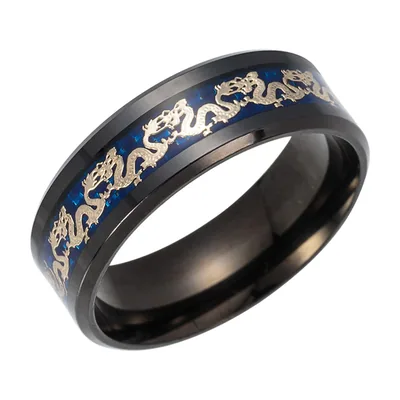 Drachen-Ring mit blauem Inlay aus Edelstahl