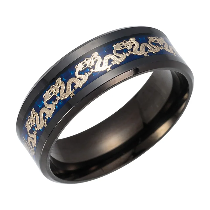 Drachen-Ring mit blauem Inlay aus Edelstahl