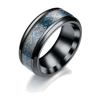 Herrenring mit Drachen-Motiv und blauen Akzenten, Edelstahl