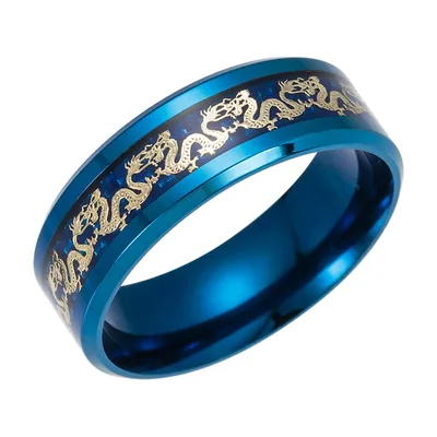 Drachen-Ring für Herren, Blau und Gold, Edelstahl