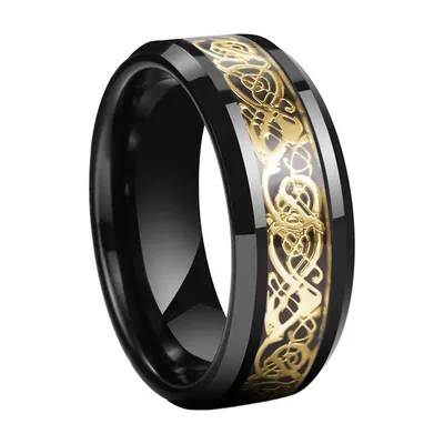 Drachen-Ring in Schwarz und Gold, Edelstahl