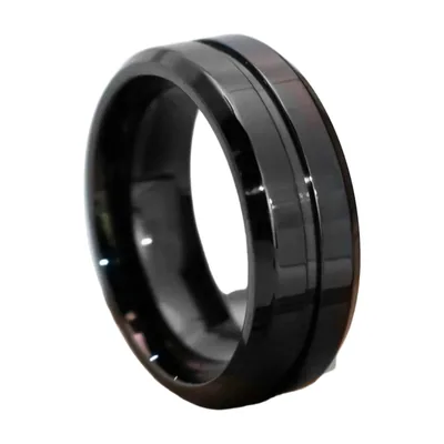 Anillo de Banda Negro Pulido, Acero Inoxidable 316L