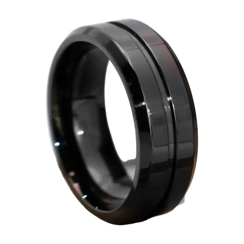 Bague Anneau Noir Poli, Acier Inoxydable 316L
