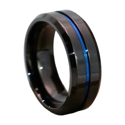 Anillo de Banda Pulido con Incrustación Azul, Acero Inoxidable 316L