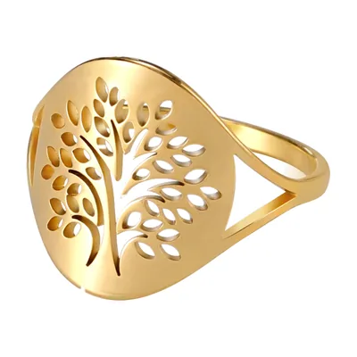 Lebensbaum Statement-Ring in Goldoptik, Edelstahl