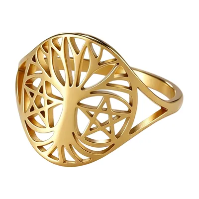 Lebensbaum Ring mit Openwork-Design, Edelstahl