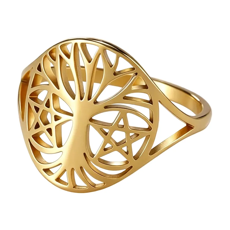 Lebensbaum Ring mit Openwork-Design, Edelstahl