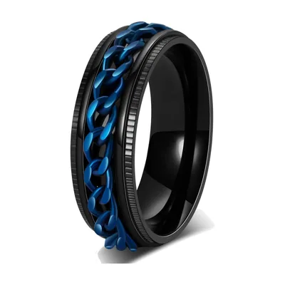 Anello a Maglie di Catena Blu e Nero, Acciaio Inossidabile