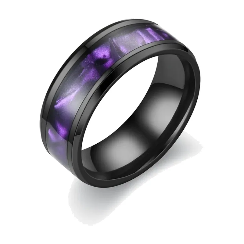 Herren Ring mit lila Marmor-Inlay, Edelstahl