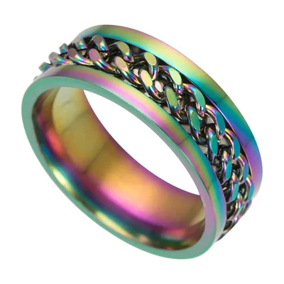 Spinner-Ring mit Ketten-Motiv, Mehrfarbig aus 316L Edelstahl