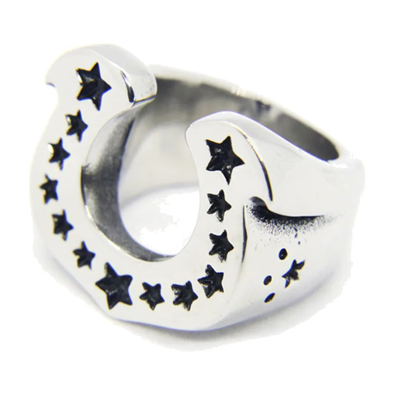 Anello a Ferro di Cavallo con Stelle, Acciaio Inossidabile 316L