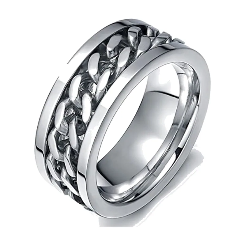 Bague Spinner avec motif chaîne, acier inoxydable 316L