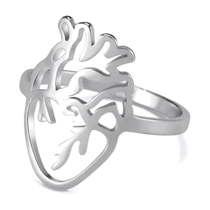 Herren Statement-Ring Anatomisches Herz, Edelstahl 316L