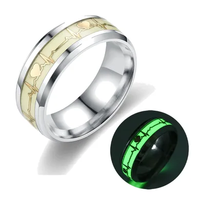 Anillo con Línea de Latido del Corazón Luminosa, Acero Inoxidable